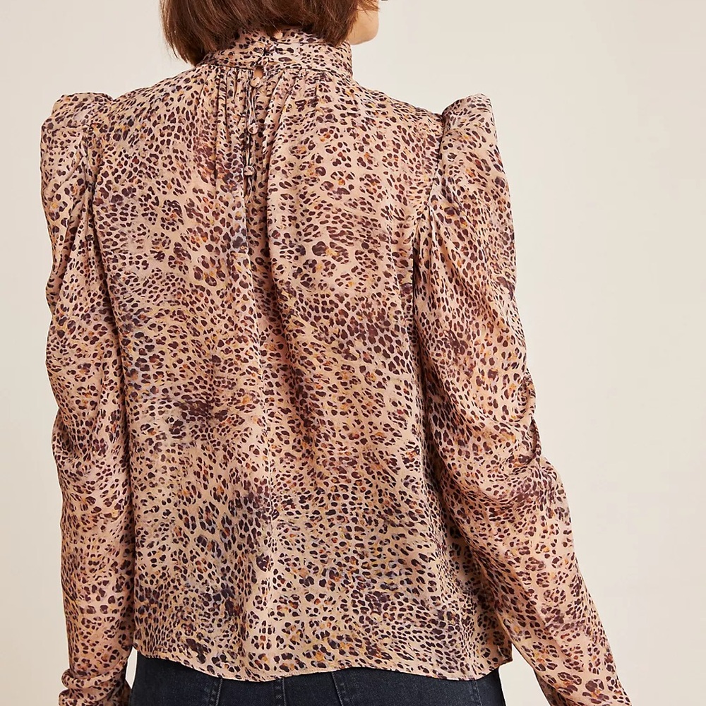 ML Monique Lhuillier Ruched Leopard Blouse - Picture 3 of 9